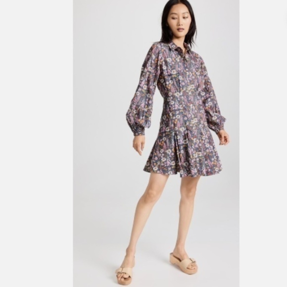 Chufy Valdes Organic Cotton Floral Ushi Long Sleeve Boho Mini Dress XS Nwt